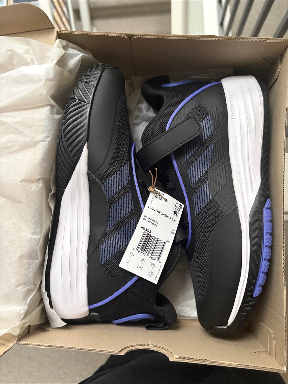 adidas Black and White Own The Game 3.0 K Basketball Sneakers